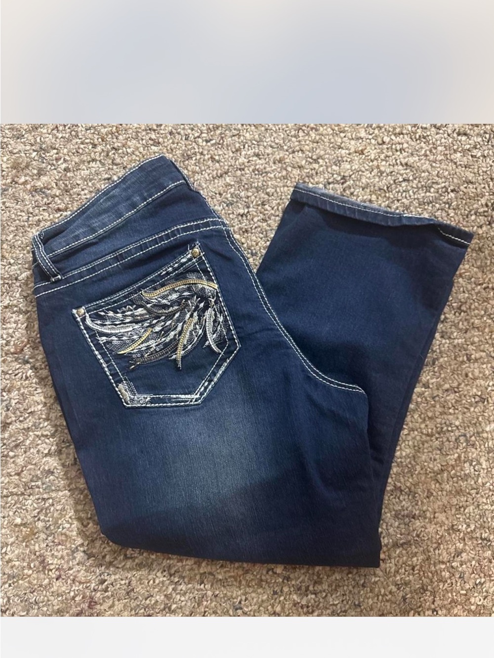 Women’s Dark Blue Bootcut Jeans with Embroidered Pocket